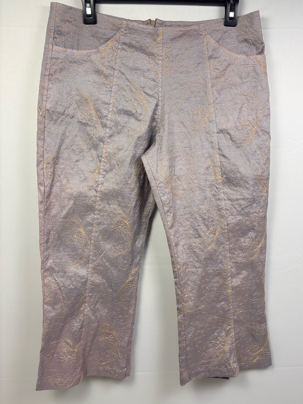 ohm Linen Blend Embroidered Floral Crop Pants Size L